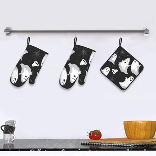 YYHHAOFA Kitchen Baking Set of 3 - Oven Mitts and Pot Holder
