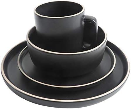 Gibson Home Zuma 16 Piece Round Dinnerware Set Matte Black