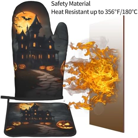 Halloween Horror Oven Mitts Set with Heat-Resistant Silicone Stripes