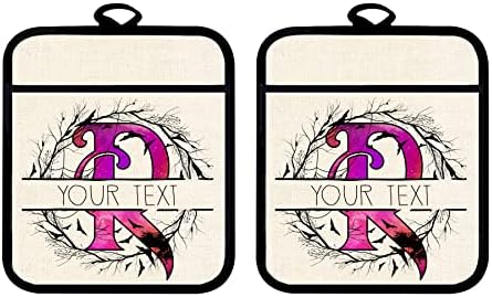 Bleu Reign Oven Mitts Spooky Bat Wreath Split Monogram R Linen