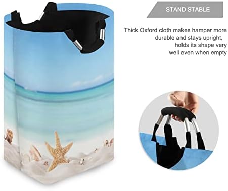Exnundod Summer Starfish Laundry Hamper with Handle 1