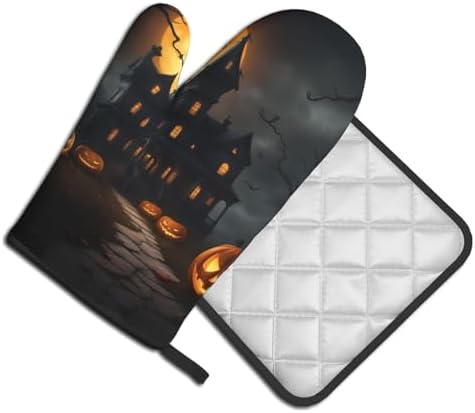 Halloween Horror Oven Mitts Set with Heat-Resistant Silicone Stripes