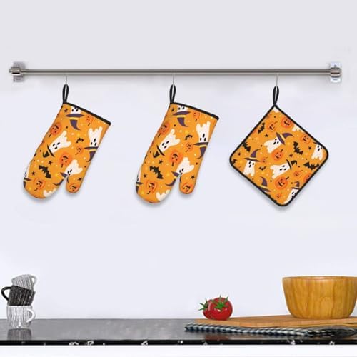Heat Resistant Oven Mitts Set of 3 with Hat Design