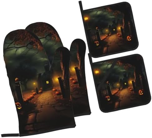 XTUAG Scary Halloween Oven Mitts 4 Pcs Set