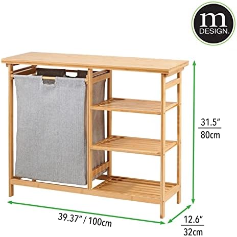 mDesign Bamboo Laundry Hamper with Shelves and Storage Surface