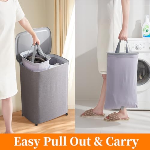 TODAYGO Laundry Hamper with Lid and Wheels 50L 1