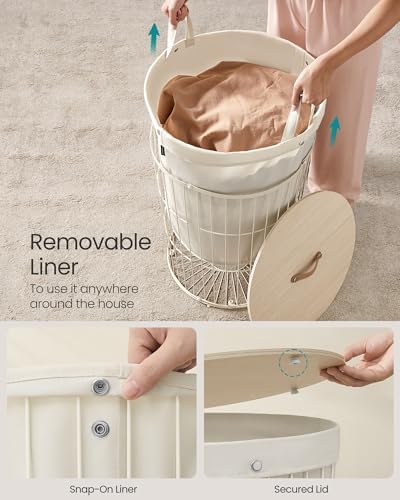 SONGMICS Laundry Hamper with Lid 25 Gallons Cream White