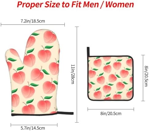 Peach Oven Mitts Set 3 Piece Non-Slip Heat Resistant Gloves