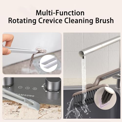 MFROO Crevice Brush with Trash Picker 360-Degree Rotating Hard Bristle