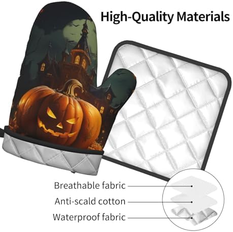 Pumpkin Halloween Oven Mitts 2 Pcs Set Heat Resistant Kitchen Gloves