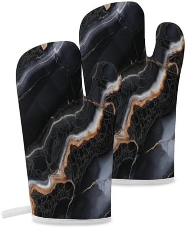 Zxxpensy Black Cream Marble Pattern Oven Mitts 2 Pcs