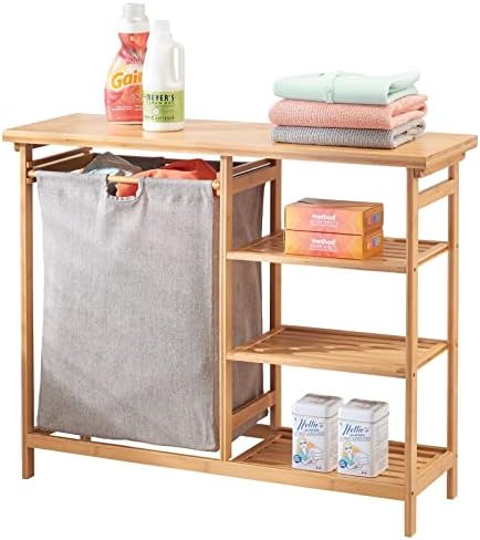 mDesign Bamboo Laundry Hamper with Shelves and Storage Surface