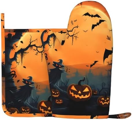 ZHANLEI Orange Halloween Oven Mitts 2pcs Set