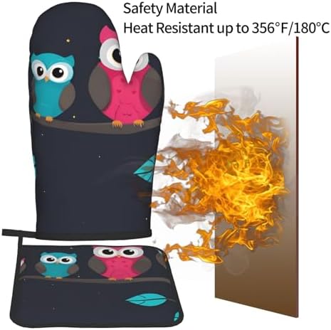 Quopvn Cute Owls Oven Mitts and Pot Holders 2pcs Set