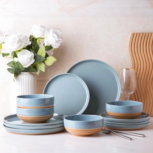 AmorArc Stone Blue Dinnerware Set for 6 18 Pieces