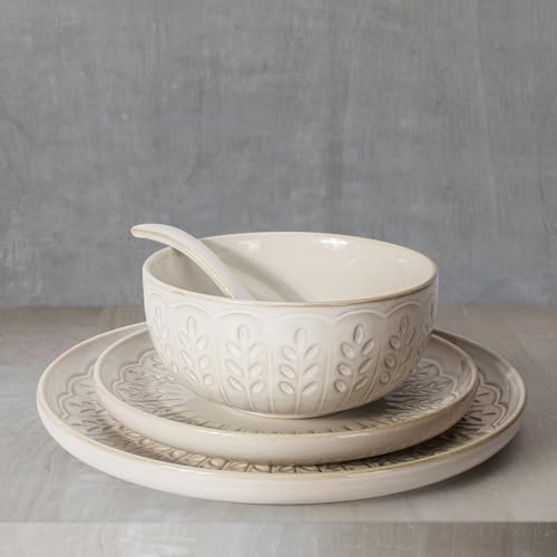Artena 16-Piece Embossed White Dinnerware Set 1