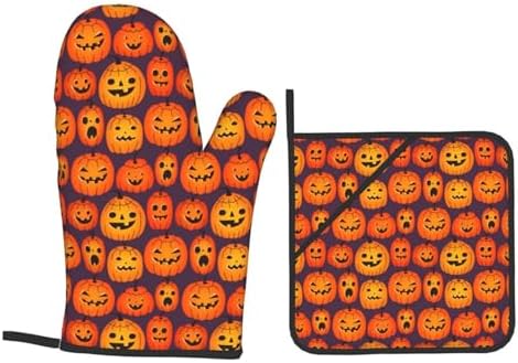 Lukbfall Halloween Funny Pumpkins Oven Mitts 4 Pcs Set