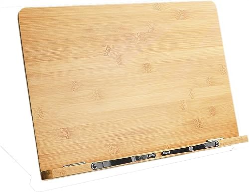 Adjustable Bamboo Cookbook Stand with Page Clip