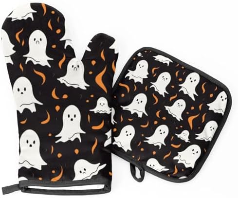 Aglebo Halloween Ghosts Oven Mitts and Pot Holder Set