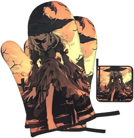 Halloween Horror Print Oven Mitts 3-Piece Set