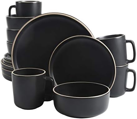 Gibson Home Zuma 16 Piece Round Dinnerware Set Matte Black