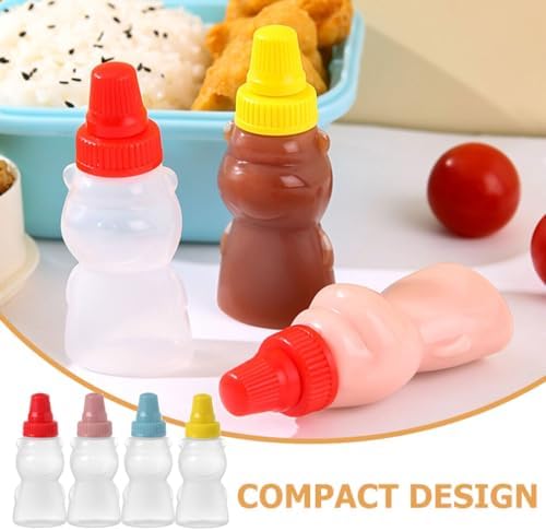 Alipis 12pcs Mini Ketchup Bottles with Screw Cap Bear Shape Condiment Jars