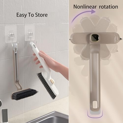 MFROO Crevice Brush with Trash Picker 360-Degree Rotating Hard Bristle