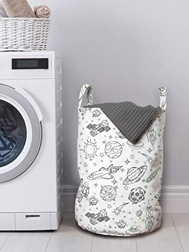 Ambesonne Cartoon Laundry Bag - Solar System Astronauts Space Crafts