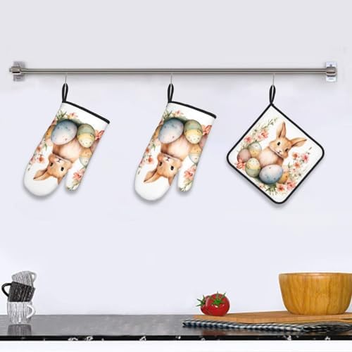 DXTKWL Oven Mitts Set of 3 Heat Resistant Non-Slip Kitchen Gloves