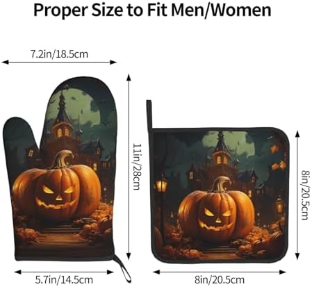Pumpkin Halloween Oven Mitts 2 Pcs Set Heat Resistant Kitchen Gloves