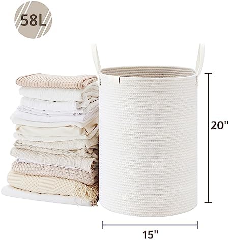 VIPOSCO Tall Laundry Basket 58L White Woven