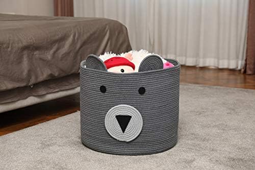 Bear Basket Large Cotton Rope Storage Basket - Grey 18x15