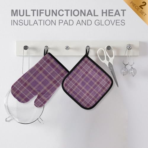 Gkseojer Purple Plaid Oven Mitts and Pot Holders Set 1