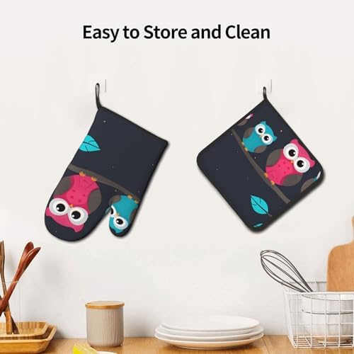 Quopvn Cute Owls Oven Mitts and Pot Holders 2pcs Set