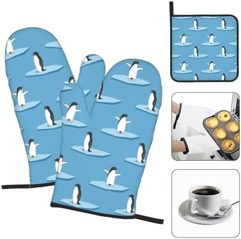 Penguin Oven Mitts Set 3 Piece Heat Resistant Non-Slip Kitchen Gloves 1
