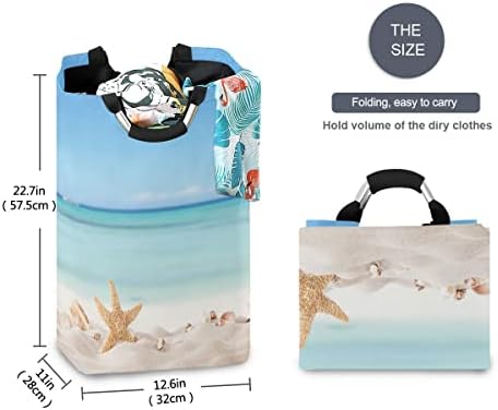 Exnundod Summer Starfish Laundry Hamper with Handle 1