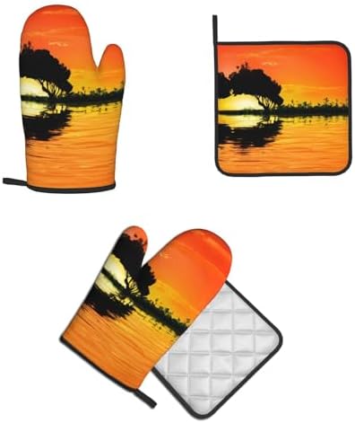 Quopvn Lake Guitar Reflection Oven Mitts and Pot Holders 2pcs Set