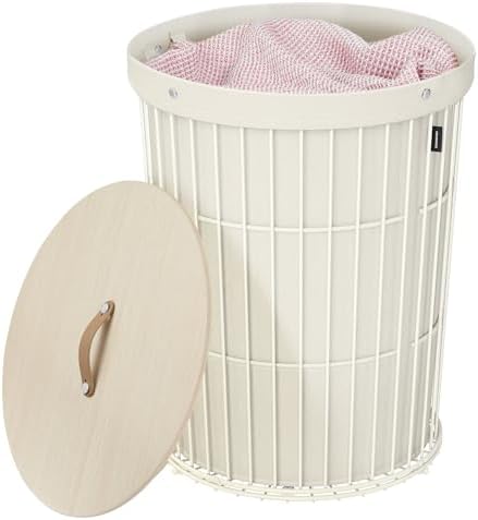 SONGMICS Laundry Hamper with Lid 25 Gallons Cream White