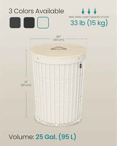 SONGMICS Laundry Hamper with Lid 25 Gallons Cream White