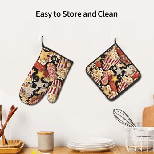 Quopvn Popcorn Print Oven Mitts and Pot Holders 2pcs Set