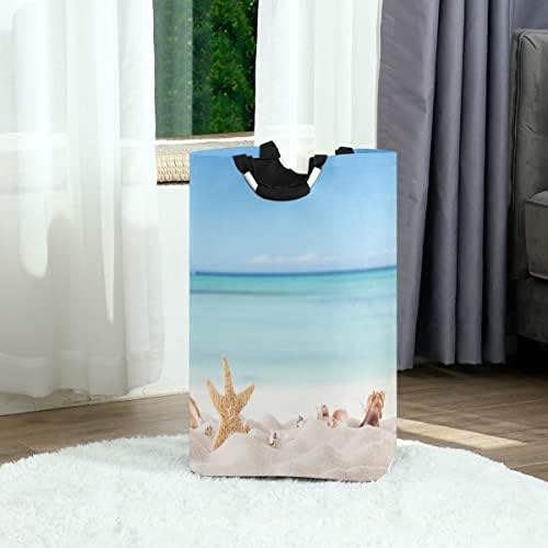 Exnundod Summer Starfish Laundry Hamper with Handle 1
