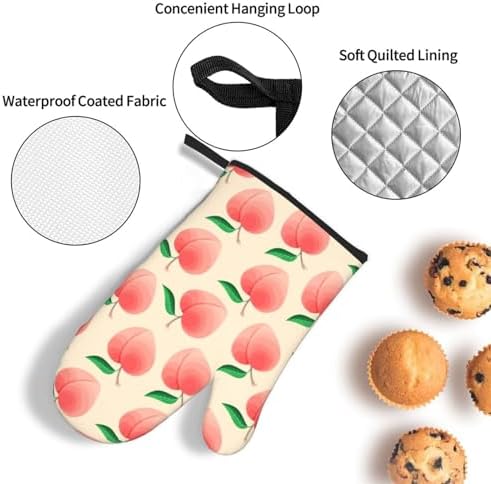 Peach Oven Mitts Set 3 Piece Non-Slip Heat Resistant Gloves