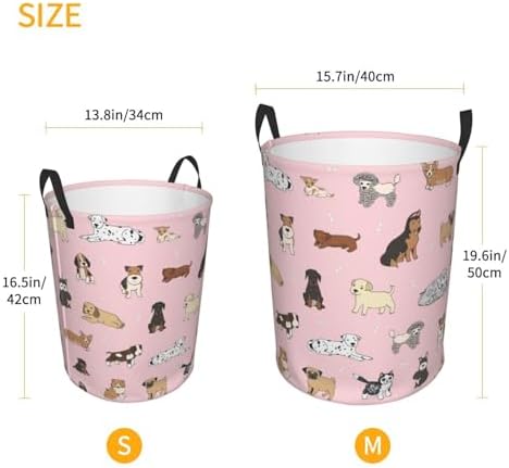 Gbuzozie Cute Dogs Pink Laundry Hamper Storage Basket with Handles 38L