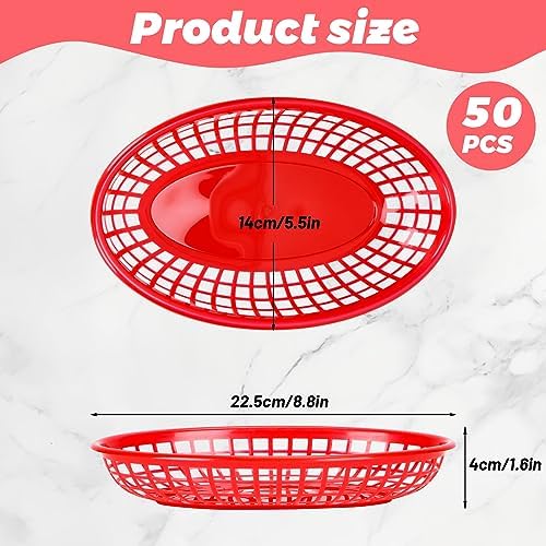 50 Pack Red Plastic Food Baskets for Serving