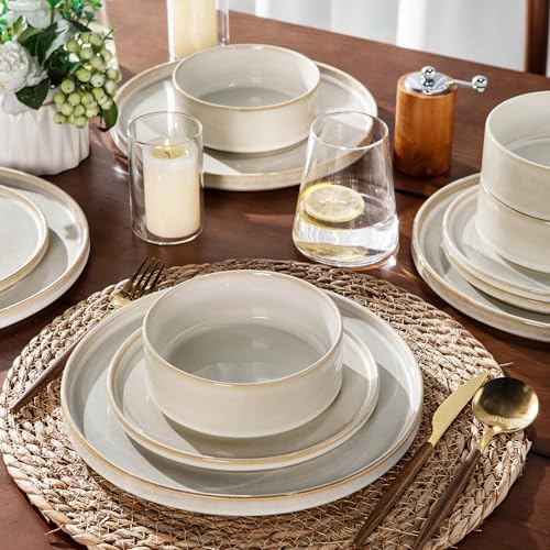 AmorArc Ceramic Dinnerware Set for 4 Unique Glazed Plates and Bowls