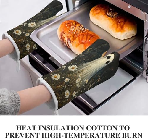 Halloween Ghost Print Oven Mitts 2 Pcs - Gothic Heat Resistant