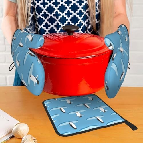 Penguin Oven Mitts Set 3 Piece Heat Resistant Non-Slip Kitchen Gloves 1
