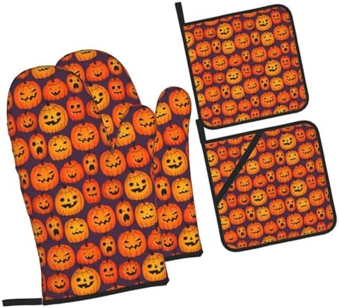 Lukbfall Halloween Funny Pumpkins Oven Mitts 4 Pcs Set