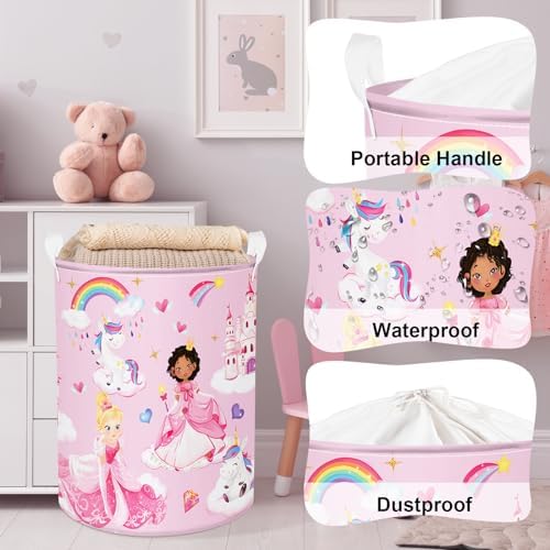 Clastyle Unicorn Princess Laundry Hamper with Lid and Handle
