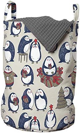 Ambesonne Christmas Laundry Bag with Penguins and Stars Design